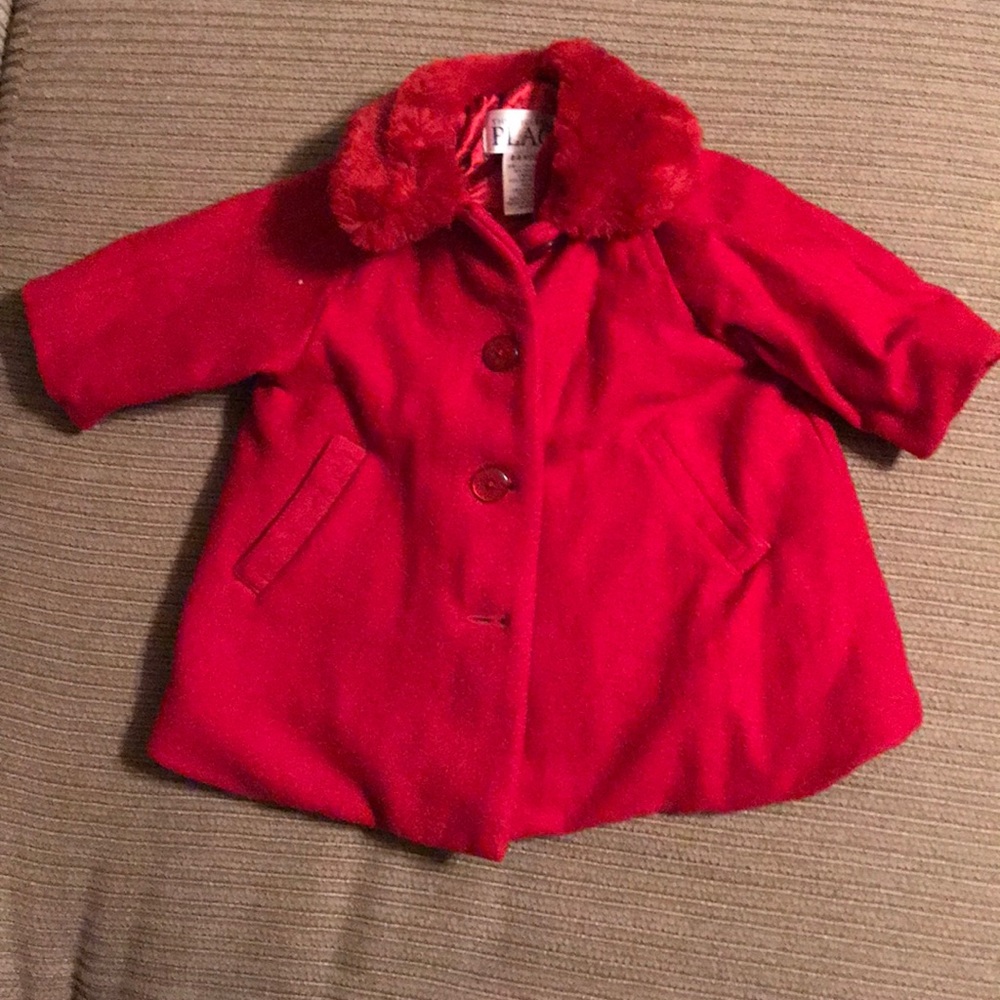 Red peacoat size 6-9 month